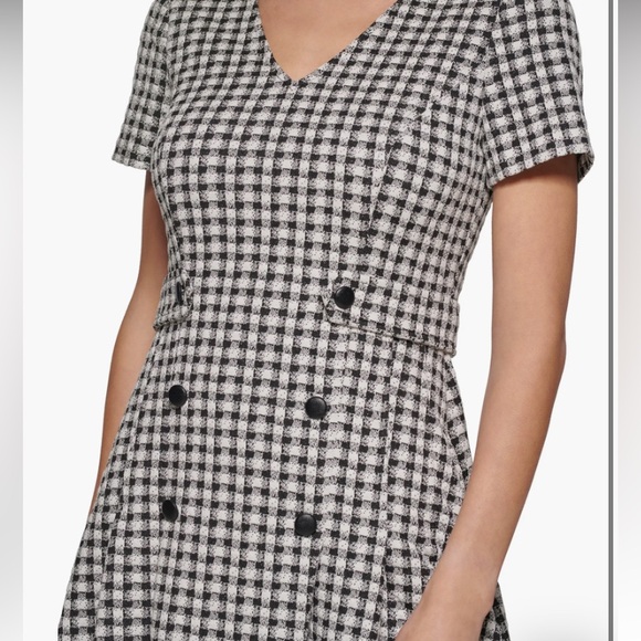 DKNY Double Breasted Black Ivory Checkered Short Sleeve Fit & Flare Dress NWT - Picture 5 of 8